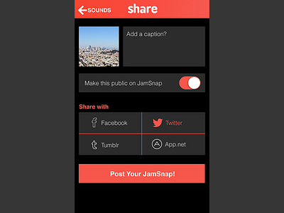 Jamsnap - Creation view - "Share." camera ios7 iphone mobile photo post share