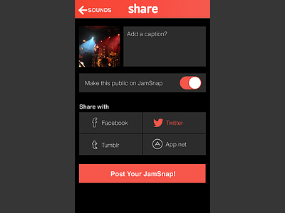 Jamsnap - Creation view - "Share." feed ios7 iphone mobile photo post share