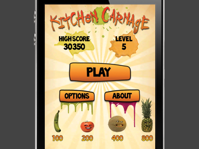 Annoying Orange Kitchen Carnage : Main Menu iphone mobile ui video game