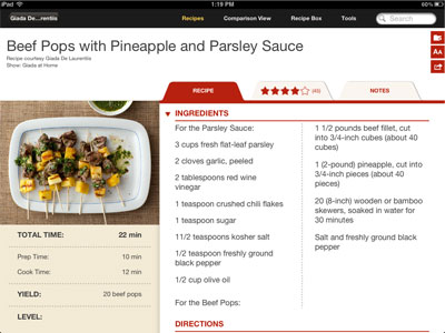 Food Network: In The Kitchen - recipe detail design ipad mobile ui