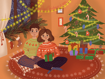 LOVE under the Christmas tree art christmas christmas illustration christmas party design digitalart illustration illustration art love procreate procreateapp