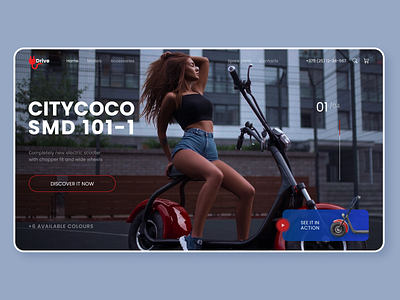 Electro scooter/ Home page branding dark electric fast scooter ui ux web webdesign woman