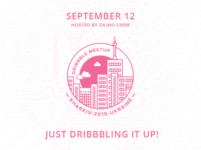 First Kharkiv Dribbble Meetup art badge dribbble event illustration meetup pink product ui ux vector zajno