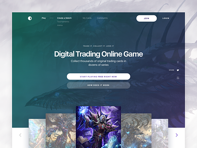 Digital trading card game landing page design design digital fantasy game interface landing online promo ui ux web zajno