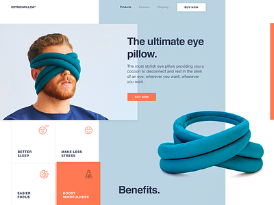 Innovative Eye Pillow Landing Page Design bold design branding bright colors business clean layout e commerce ecommerce experimental innovation landing minimalistic modern neat pillow store product page promo website simple unusual layout ux ui web
