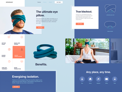 Innovative Eye Pillow Landing Page Design bold branding bright colors business clean content architecture creative geometric innovation interface minimal modern neat product promo website ui unconventional layout ux web design zajno
