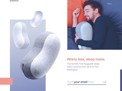 Huggable Sleep Robot Pillow Hero Screen Design pillow store robotics website
