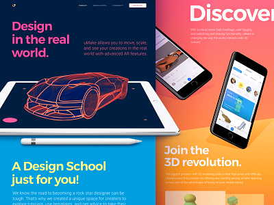 Homepage Design for 3D Sketching Platform with AR Functionality 3d ar bright colors business creative development gradient interface ipad mobile modern product ui ux vector vibrant web web design website zajno
