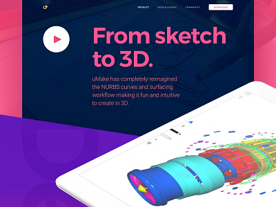Website Design for 3D Sketching Platform with AR Functionality 3d ar big visuals bold typography business clean heavy gradients interface ipad landing mobile modern product ui ux vector vibrant web design website zajno