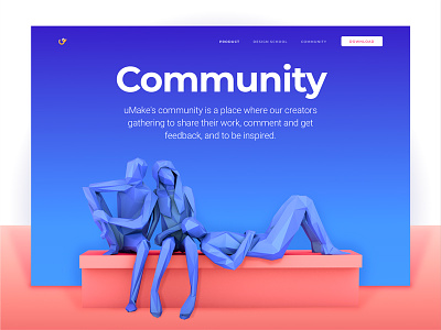 Community Page for a 3D-Sketching Platform Website 3d ar clean community experimental gradient ipad light colors mobile modern product tech technology typography ui ux vibrant vr website design zajno