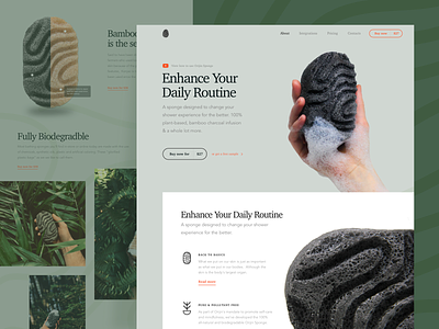 Promo Website for Bamboo Charcoal Sponge body care clean data visualization eco startup ecommerce green palette landing minimalist minimalistic natural neat composition pastel colors product product page simple layout skin care ui ux web design website whitespace utilization