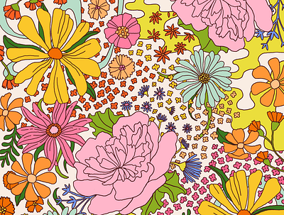 bright florals colorful creative design design fabric design floral flower flowers illustration pattern pattern design procreate retro wallpaper