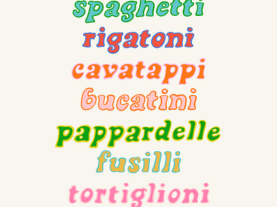 pasta pasta pasta colorful creative design design food handlettering illustration lettering pasta procreate rainbow type typography