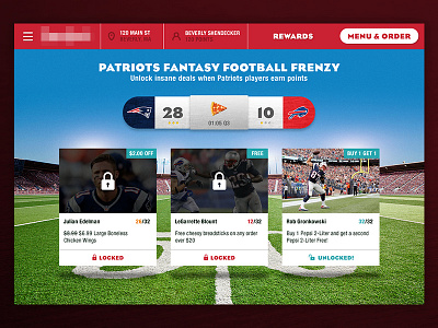 Fantasy Football Rewards Dashboard dashboard fantasy football football locked menu pizza real time rewards sports