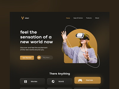 Virtual Reality Website 4d black blur clean dark game gold landing page meta modern simple technology ui ui design uiux ux virtual reality vr website world