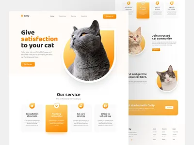 Catty - Pet shop landing page animals cat clean design desktop interface landing page modern orange pet pet shop simple ui ui design uiux user ux website yellow