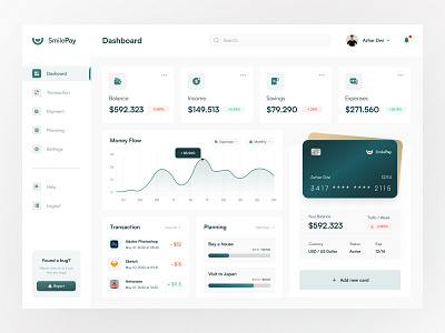 SmilePay - Fintech Dashboard bank clean dashboard design desktop finance fintech green interface layout managament modern money simple transaction ui ui dashboard ui design uiux ux