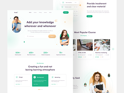Studly E-learning landing page clean course e learning green interface landing page layout minimalism modern simple student study ui ui design uiux ux ux design web website yellow