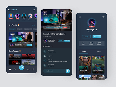 GameSark - Live streaming game app app application apps blue dark design game games gaming layout live live streaming mobile stream streaming trending ui uiux ux