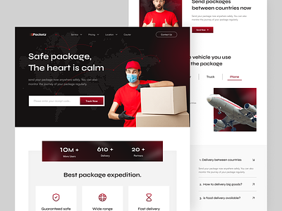 Packetz - Package delivery landing page delivery landing page layout modern orange package packet page plane red shipping simple trend ui uiux ux web website