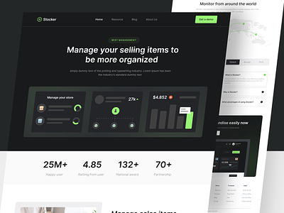 Stocker - Market Stock Landing Page black clean desktop ecomerce green interface landing page layout market page proffesional shop simple snippet stock ui ui sinppet uiux web website