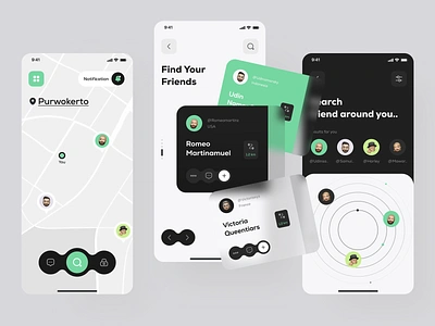 Findme - Friend tracking app app application black clean design find find frend firend green make a firend maps mobile modern popular tracker tracking tracking a friend ui uiux ux