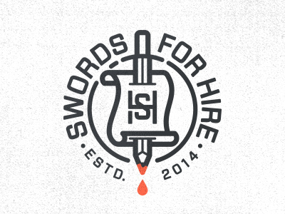 Swords For Hire 2 badge design icon illustration logo monogram pencil