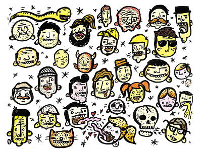 Faces & Stuff brush pen faces illustration