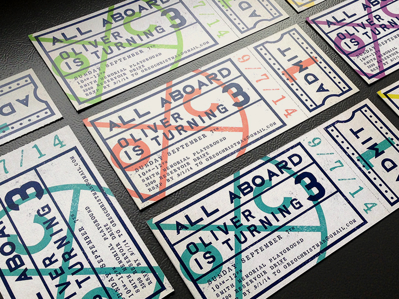 All Aboard ticket train ticket train kids birthday kid birthday invitation card type design