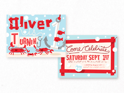[Gif] Oliver's First Birthday Invitations birthday design first birthday illustration invitation kids birthday type typography
