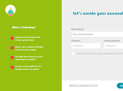 DailyUI: 001 CakeDay Signup 001 app design dailyui illustration