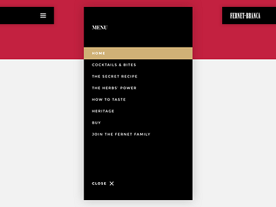 Fernet-Branca — Mobile Menu beer dark design flat food menu mobile navigation restaurant typography ui web