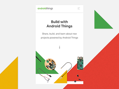 Android Things — Mobile Landing/Hero android arduino arrow geometric hero landing maker mobile red robotics web yellow