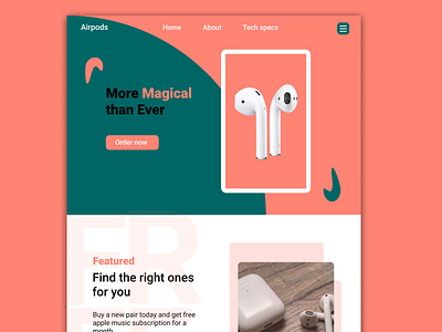Product Landing Page - AirPods animation app art design graphic design illustration typography ui ux website