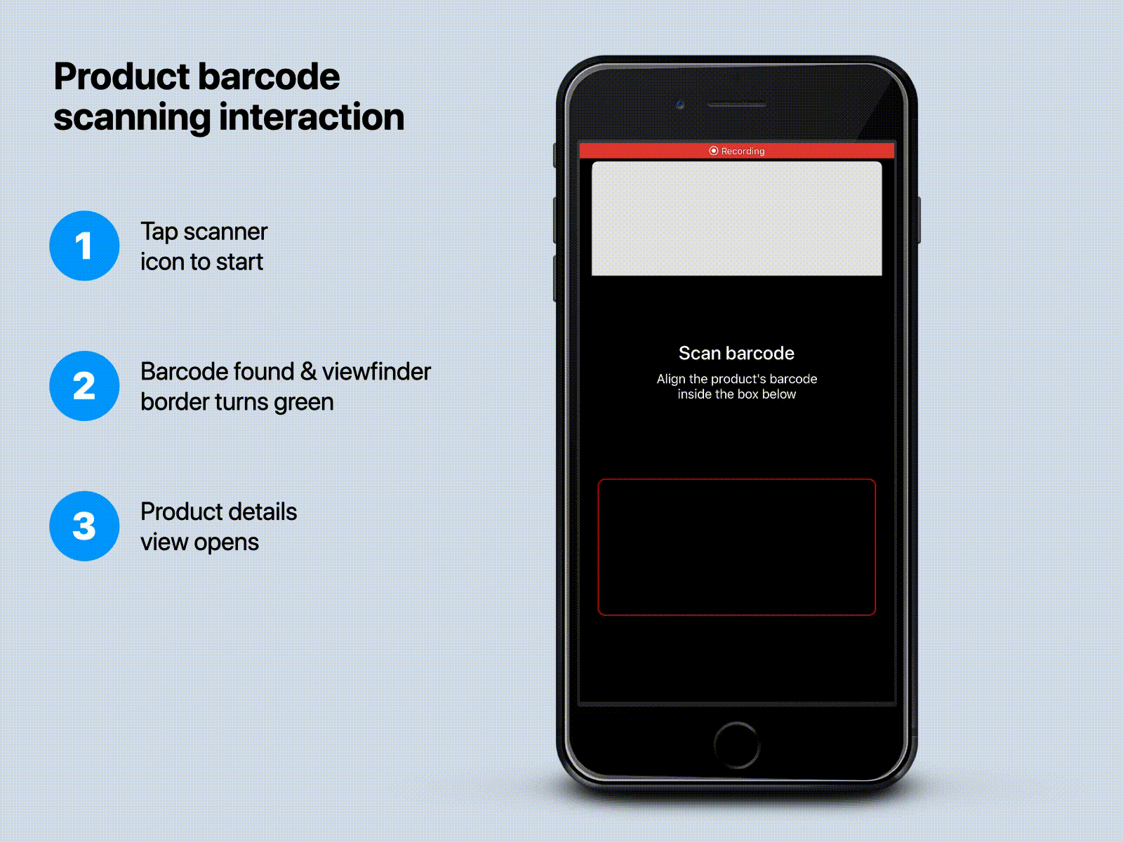 Product barcode scanning interaction video ios mobile app design