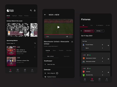 Premier League Stream App app design exploration football ui
