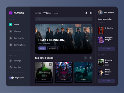 Movie Stream Dashboard Night Mode