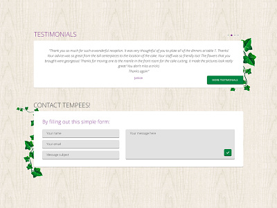 Testimonials & Contact PSD button contact form free green input leaves paginator psd send testimonials wood
