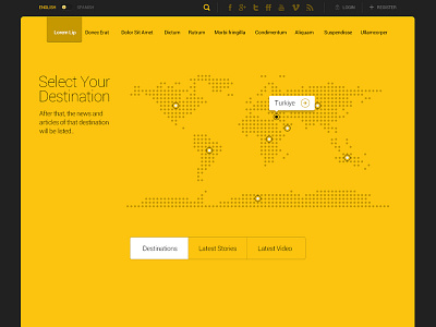 Freebie: Destination Select Header country destination free hover language map menu psd selected social media switch world