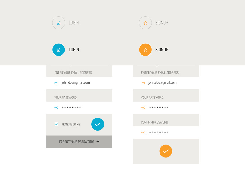 Freebie: Login and Signup Popups login signup menu popup button hover input checkbox registration free psd