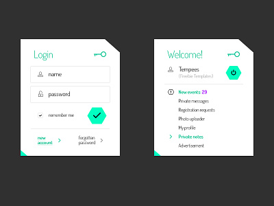 Freebie: Login and user profile boxes button free input login logout menu notification password profile psd user