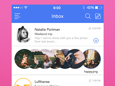 Mail App [Inbox] app clean feed ios ipad iphone mail mobile modern photo ui white