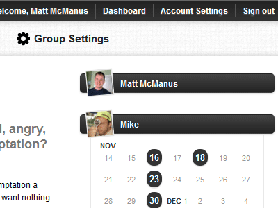 Accountability Group navigation black webapp white