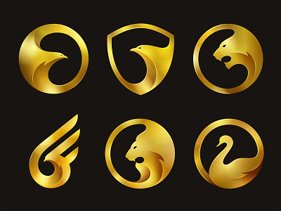 Gold Logos animal bird branding eagle gold gradient icon illustration lion logo mark swan tiger vector yp zoo © yoga perdana