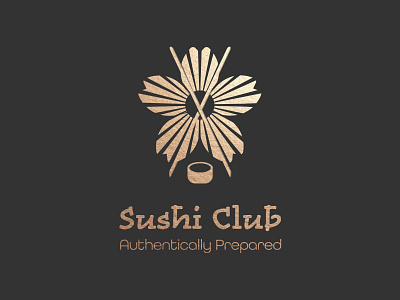 Sushi Club Logo branding cherry blossom cherry blossoms design golden graphic design illustration logodesign sakura sushi bar sushi logo typography vector