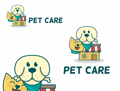 pet care animation design logo vector