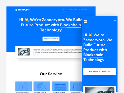 Zacocrypto - Landing Page Design bitcoin blockchain blue crypto landing page nft technology website