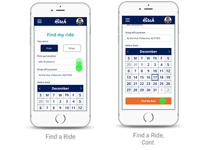 Hitch, the College Carpool Planner - Find a Ride hitchhiking retro ui ux design