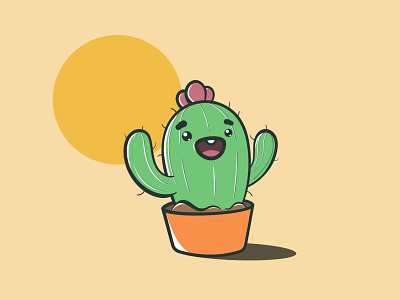 Cactus in a Pot cartoon character cute design funny illustration illustrator minimal sticker vector