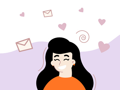 Cute Girl in Orange Sweater cartoon character cute cute girl in orange sweater design email flat girl happy valentines day heart illustration letter love orange spiral sweater ui ux valentine vector